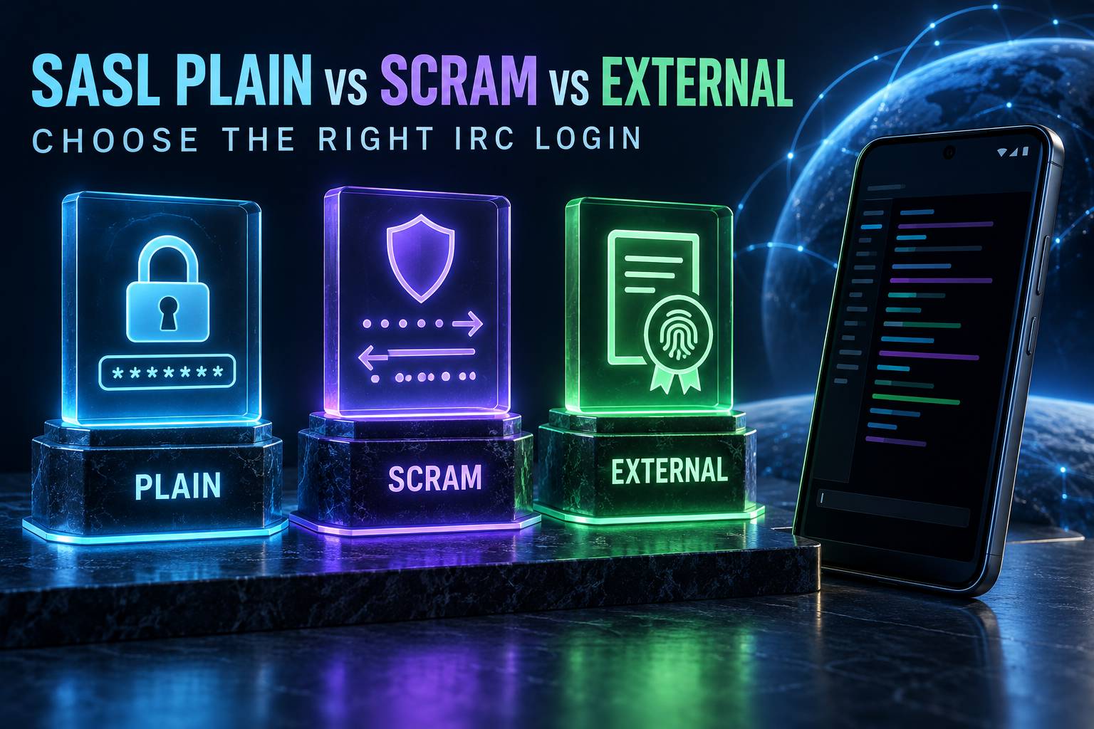 SASL PLAIN vs SCRAM-SHA-256 vs EXTERNAL in AndroidIRCX